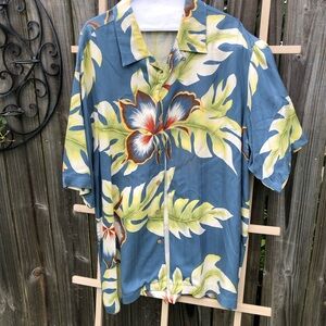 Honolulu Lulu Hawaiian Silk Floral Leaf Button Down Shirt Size XL